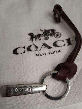 Coach Brown Leather Knot Key Ring with Silver-Tone Hardware